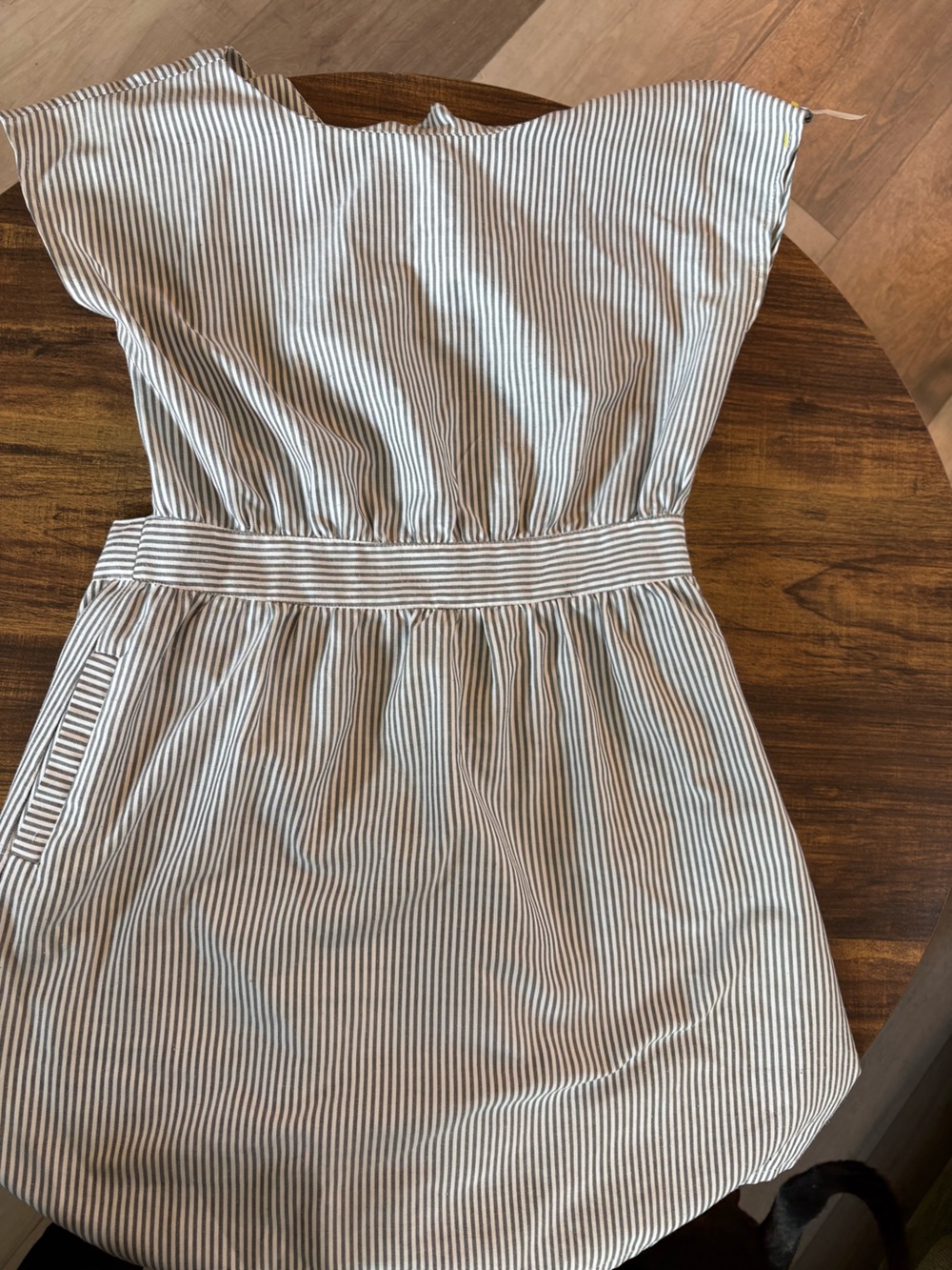 Striped Cotton Bandeau Dress in Light Blue and White